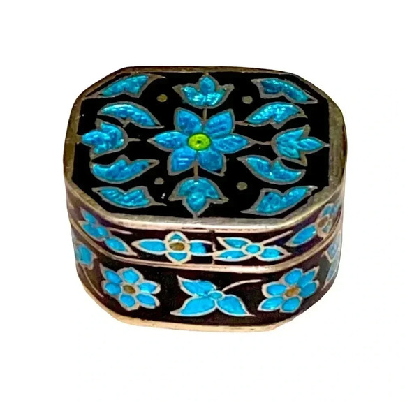 Sterling Silver Vintage Cloisonné Trinket Enamel Pill Box - Picture 4 of 7